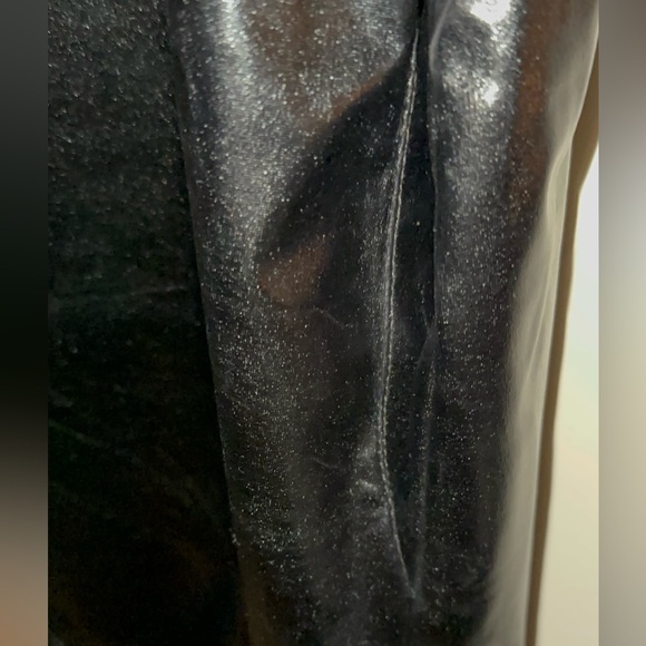 Black Shine Dress with Feather Trim - Picture 3 of 6